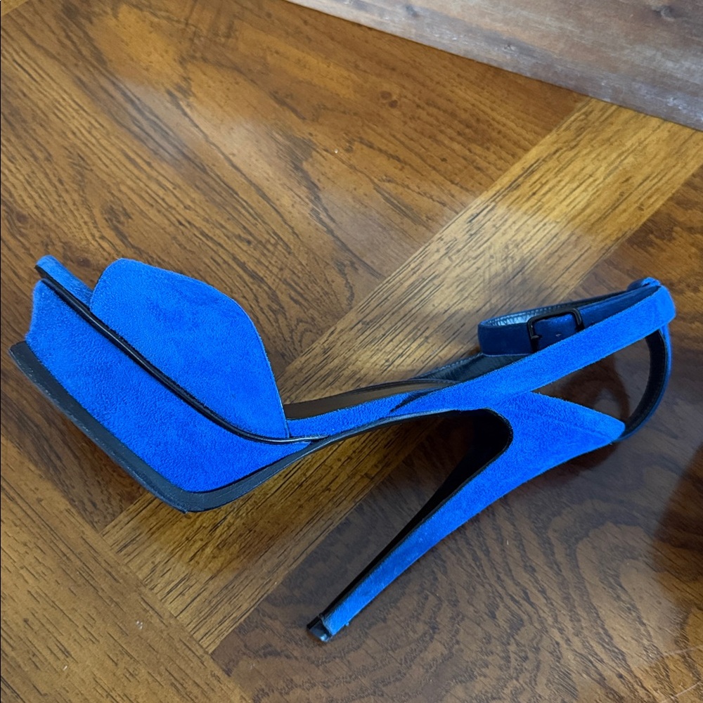 💙 SAINT LAURENT Kid Scamosciato Tribute 105 Open Toe Platform Sandals size 37 💙 - Picture 8 of 14